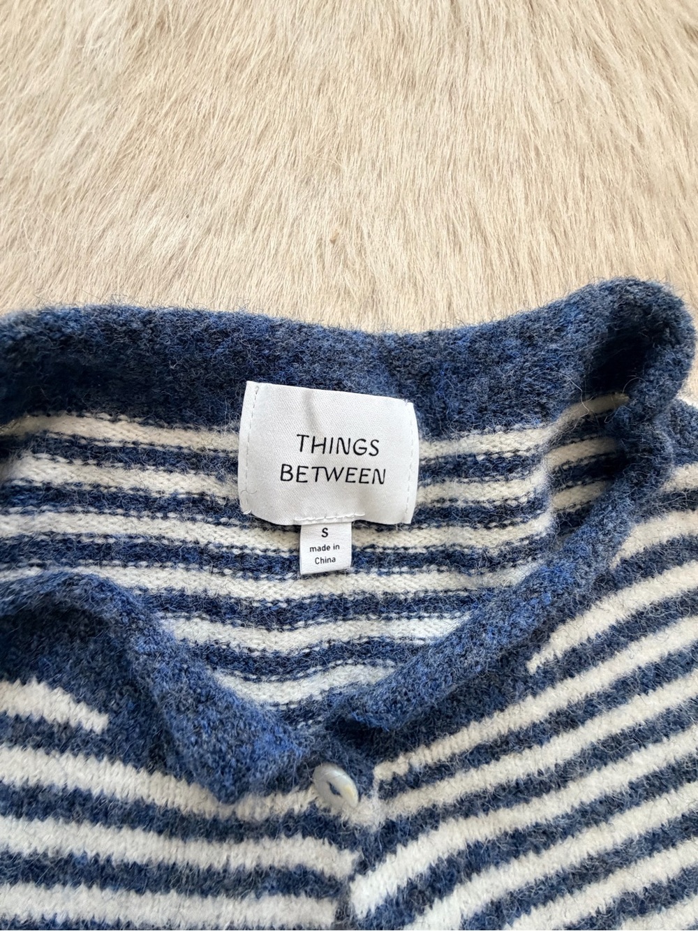 NWOT Striped Navy and White Button-Front Women’s Sweater - Picture 3 of 4
